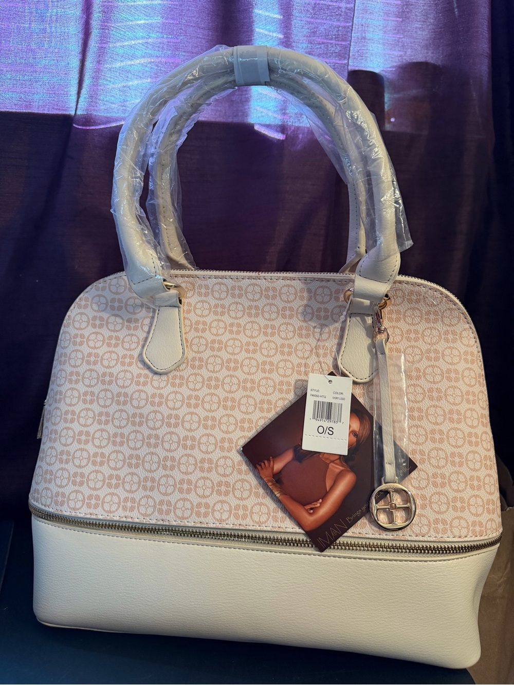 Women's Cream & Blush Monogram Dome Satchel Handbag
